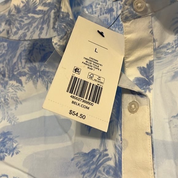 Crown & Ivy Blue and White Sleeveless Blouse NWT - Picture 6 of 8